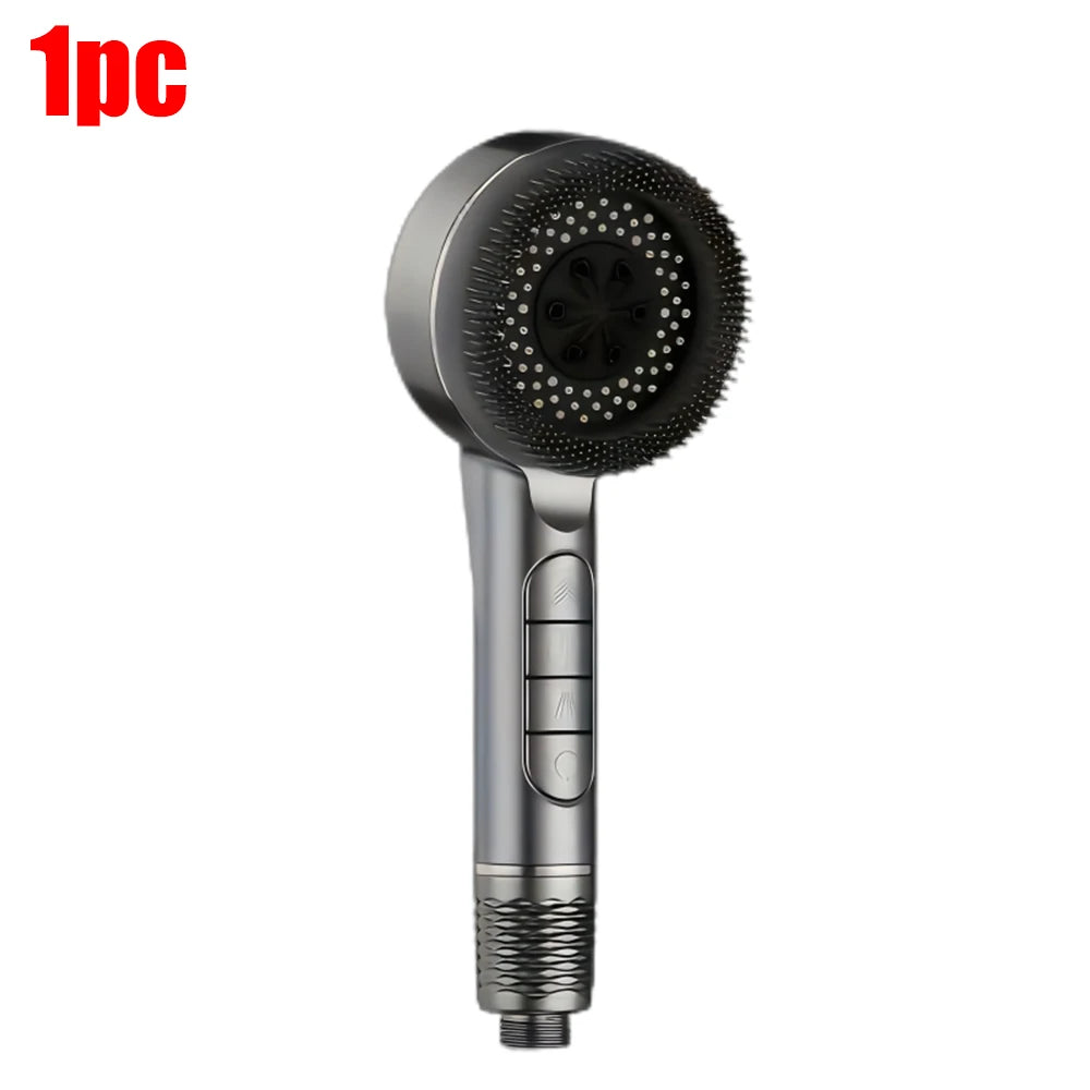 4 Modes Pressurized Shower Head Thickened ABS Handheld Filter Showerhead with Silicone Brush One-Key Stop Water Shower Nozzle
