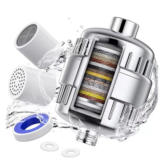 15-20 Stage Shower Filter for Hard Water, Remove Chlorine & Heavy Metals, High Capacity Water Softener for Skin & Hair Care