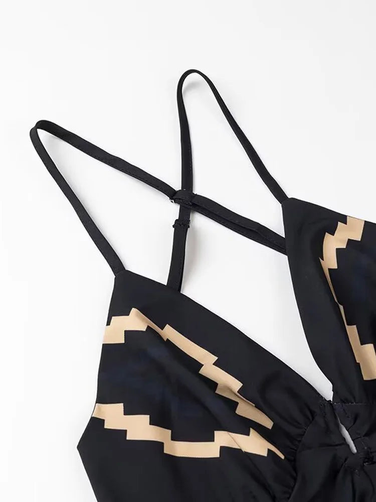 Women's Summer Sexy  Backless Street Casual Dress Women's Fashion Suspender V-neck Hem Slit Resort Style Dress Y2k 2025