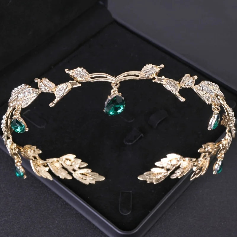 Women's vintage tiara Elegant waterdrop leaf tiara crown crystal gold silver rhinestone wedding hair accessories bridal tiara