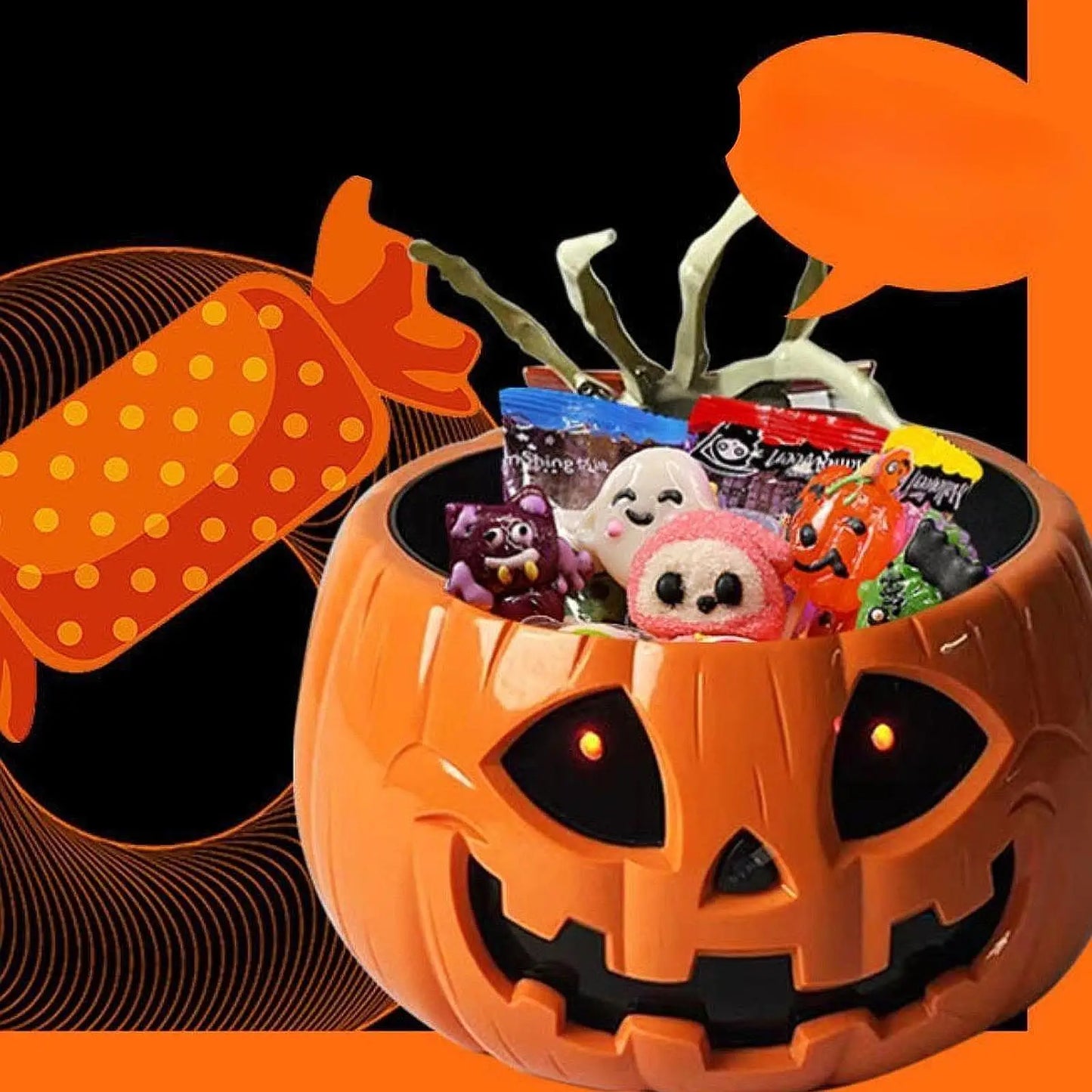 Halloween Pumpkin Candy Bowl Glow in The Dark Halloween Electric Toy for Home Outdoor Indoor Garden Holiday Party Decoration