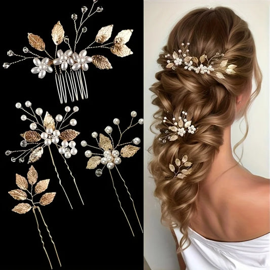 4 wedding romantic hair accessories, updo hair clips and headwear, elegant hair accessory and hairpin set