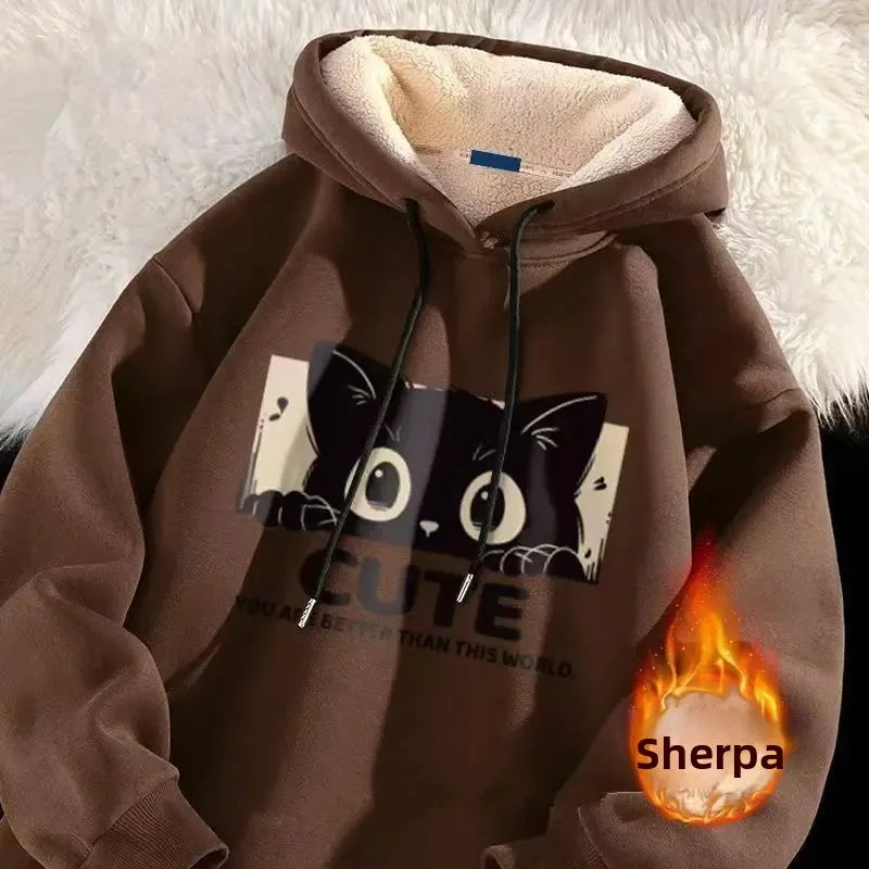 Lamb Velvet Hoodie Men's Loose Fit Casual Sportswear Autumn Winter Men's Jacket 1/2 Brand None Origin China