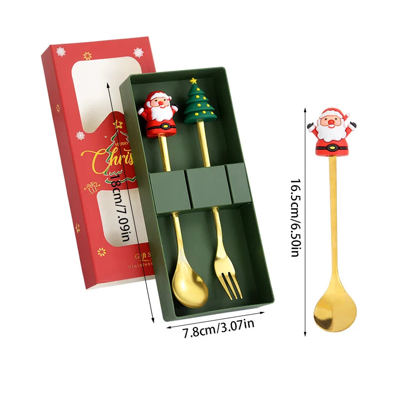 2/4/6pcs Christmas Gift Spoon Forks Set Stainless Steel Cutlery Tableware Decoration Coffee Tea Dessert Scoop 2025 New Year Home
