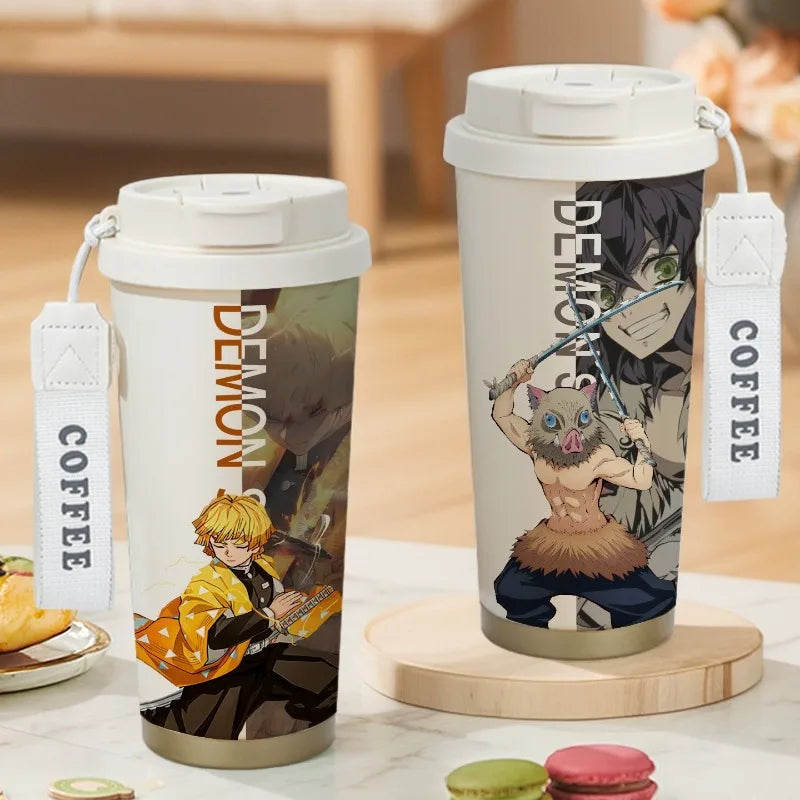 Demon Slayer Kamado Tanjirou Nezuko Agatsuma Zenitsu Anime Pattern Stainless Steel Thermos Mug Idea Leakproof Straw Cup Gift