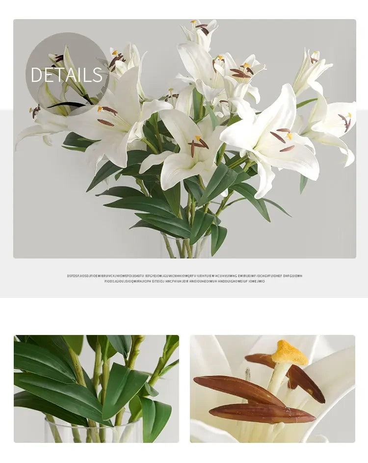 Flores Artificiales Simulated 3 Large Perfume Lilies Wedding Bouquets Flower Decoration with Vase  Home Decore