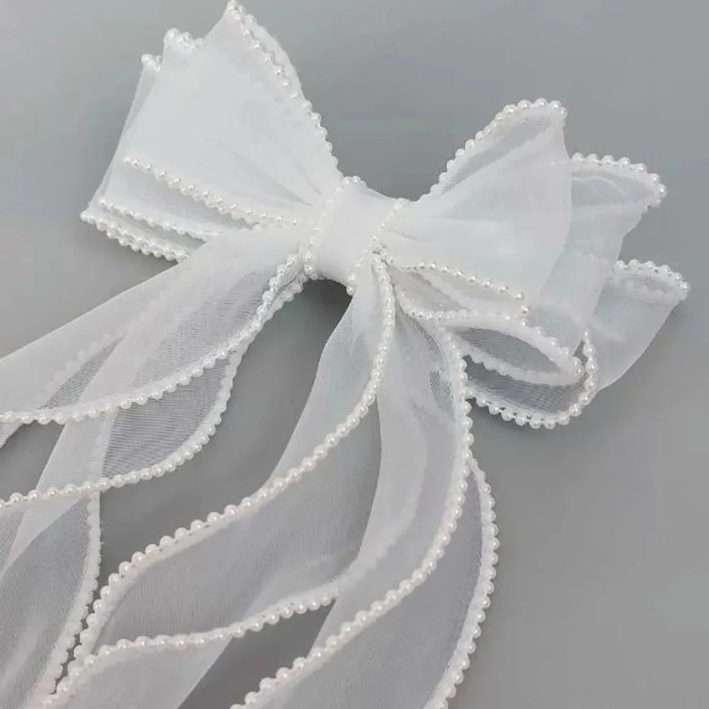 Bridal Hair Accessory: Handcrafted Beaded White Bow Wedding Hair Decor – Ideal for Bridal Updos & Veil Styling Bride To Be Gift