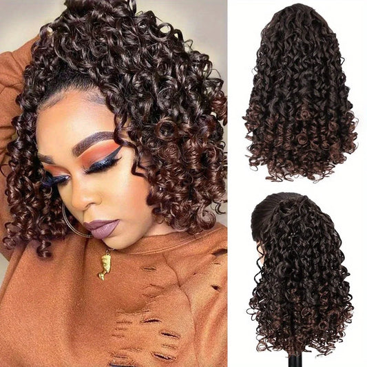 Curly Ponytail Extension for Black Women Drawstring Ponytail Hair Extensions 16 Inch Synthetic Pony Tail Mix Brown Fake Ponytail