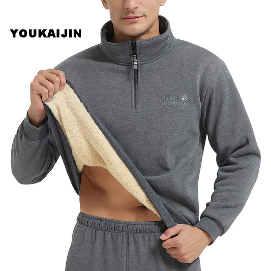 Men’s Quarter Zipper Fleece Sherpa Lined Sweatshirt Winter Warm Thick Fashion Pullover Tops Loungewear 8XL Plus Size