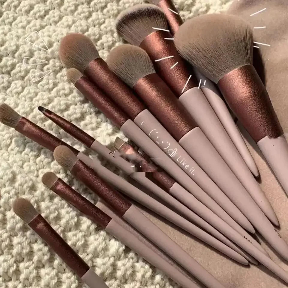 13 Pieces Of Net Red Milk Tea Color Makeup Brush Suit Full Set Of Paint Eye Shadow Paint Quick-drying Soft Brush