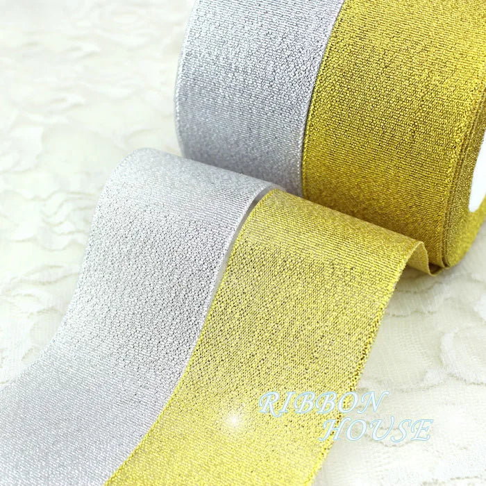 (25 yards/lot) Gold and Silver ribbon Christmas packaging ribbons high-grade quality Wholesale