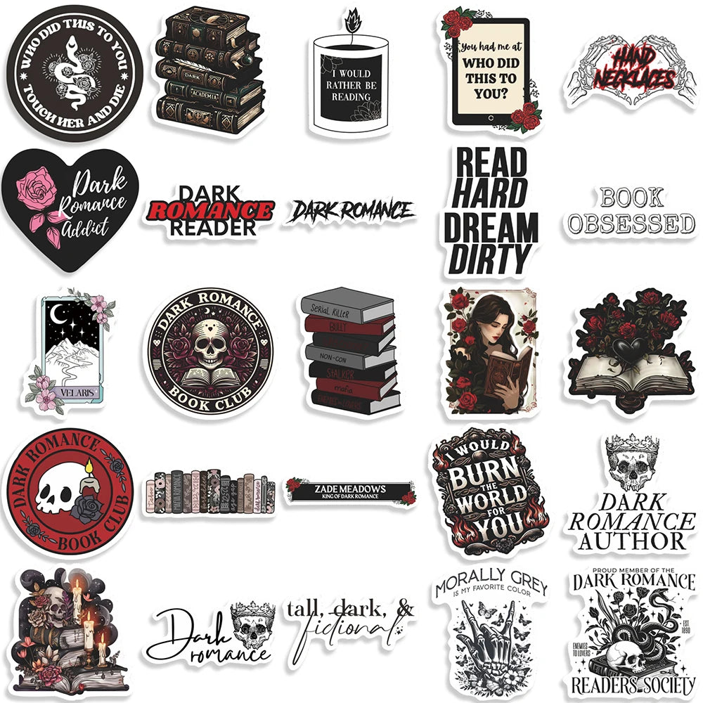 10/30/50pcs Dark Romantic Readers Cartoon Stickers Gothic Aesthetic Skull Decals Notebook Guitar Phone Laptop Sticker Decoration