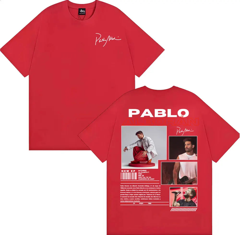 Rapper Pablo Alborán Global 2025 Tour Tee Shirt Men Women Harajuku Hip Hop Streetwear T-shirt Cotton Casual Short Sleeve T Shirt