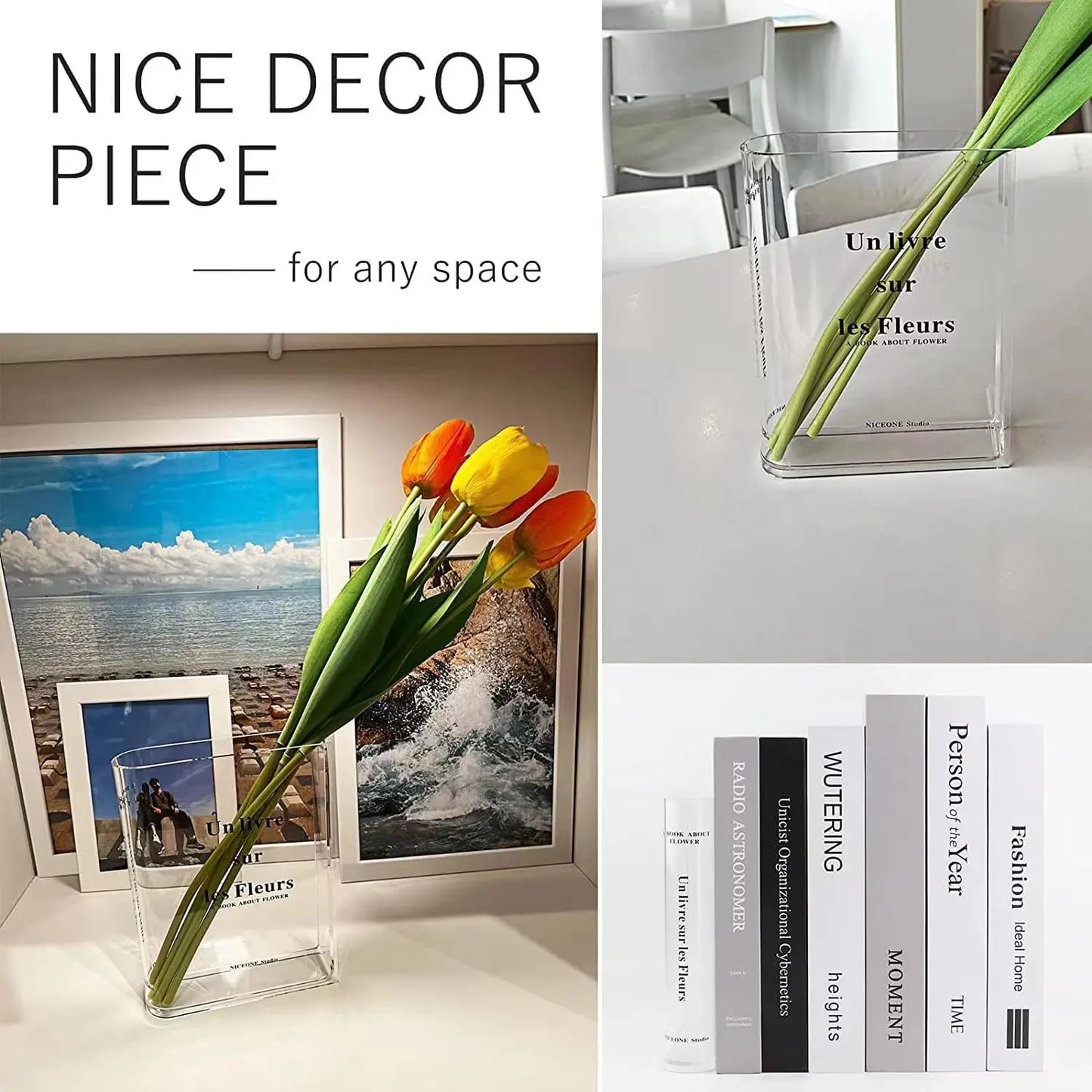 The Language of Flowers Acrylic Book Vase Unique Home Decoration Artistic and Cultural Flavor Acrylic Plant Vases for Home Decor