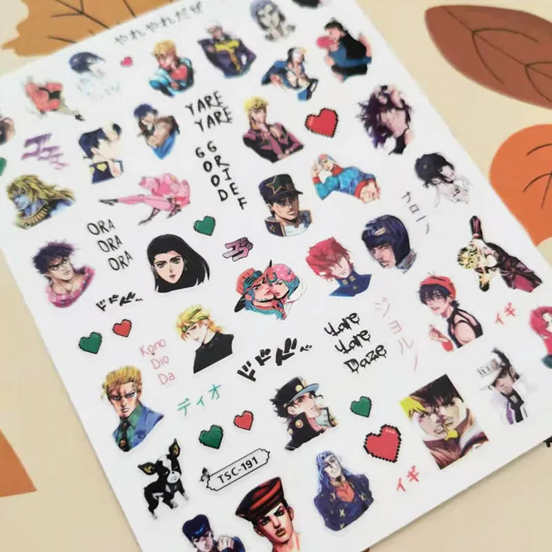 Anime JoJos Bizarre Adwenture Design 3D Decoration Sliders DIY Back Glue Self Adhesive  Nail Art Sticker TSC 133