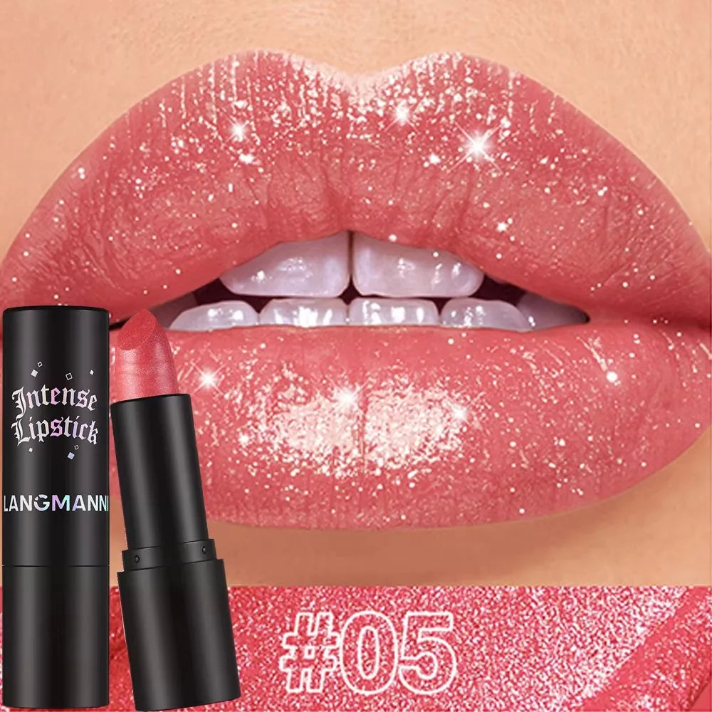 Chocolate Brown Luxurious Metallic Glitter Lipstick Long-Lasting Waterproof Non-Fade Shimmery Pearl Sparkling Lip Gloss Makeup