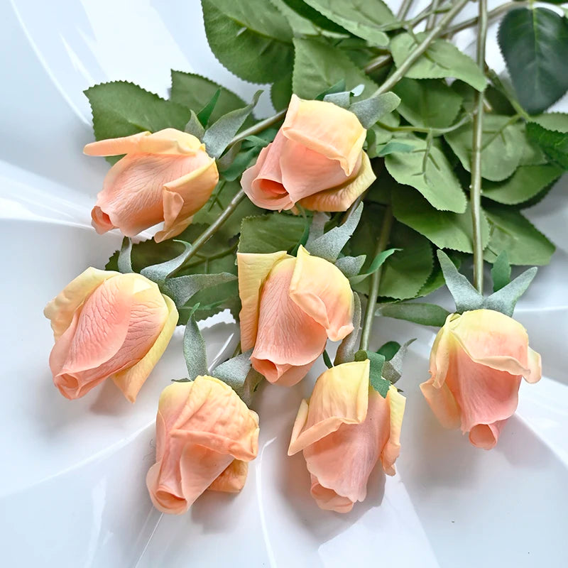 7 Pcs Real Touch Rose Branch Stem Latex Rose Hand Feel Felt Simulation Decorative Artificial Silicone Rose Flowers Home Wedding