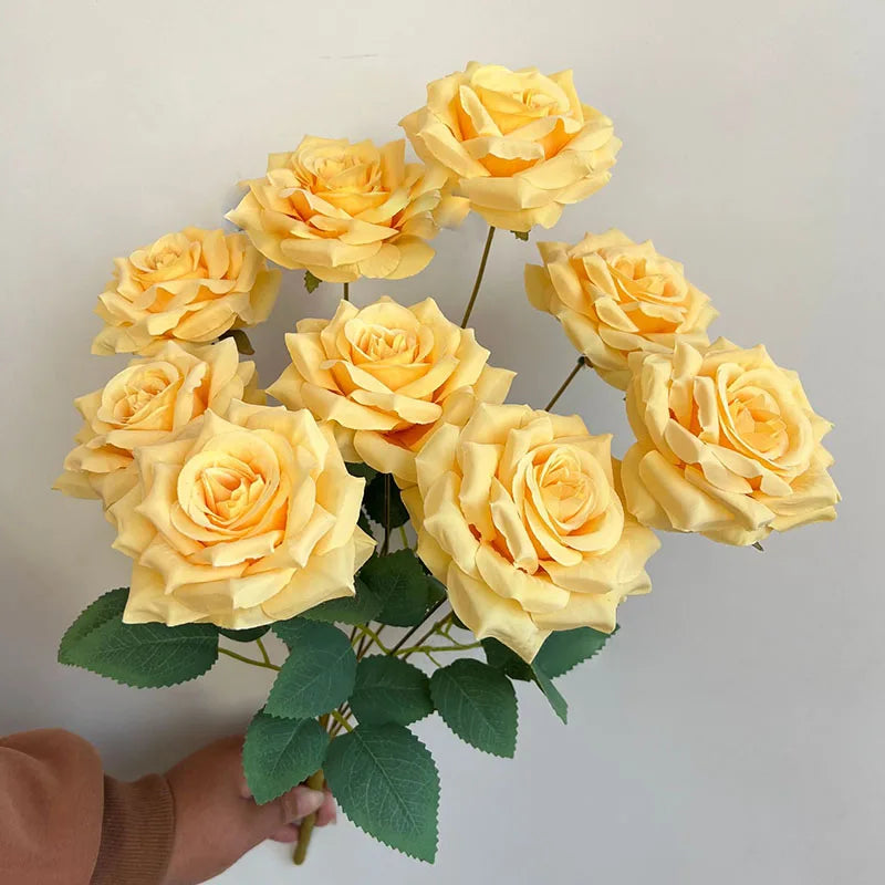 9Heads Diamond Roses Bouquet Artificial Flower Living Room Decoration Wedding White Ivory Red Brown Rose Fake Rose Fake Rose