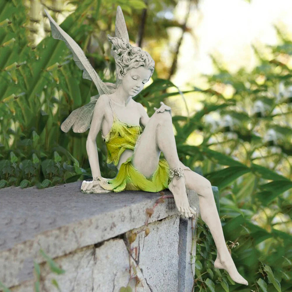 Flower Fairy Sculpture Garden Landscaping Yard Art Ornament Resin Turek Sitting Statue Outdoor Angel Figurines Craft Decoration