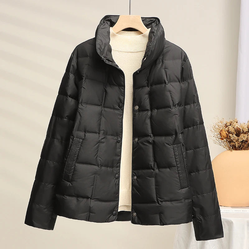 2025 New Autumn Winter Women Down Jacket Stand Collar Short Lightweight White Duck Down Warm Fashion Loose Casual Female Coat