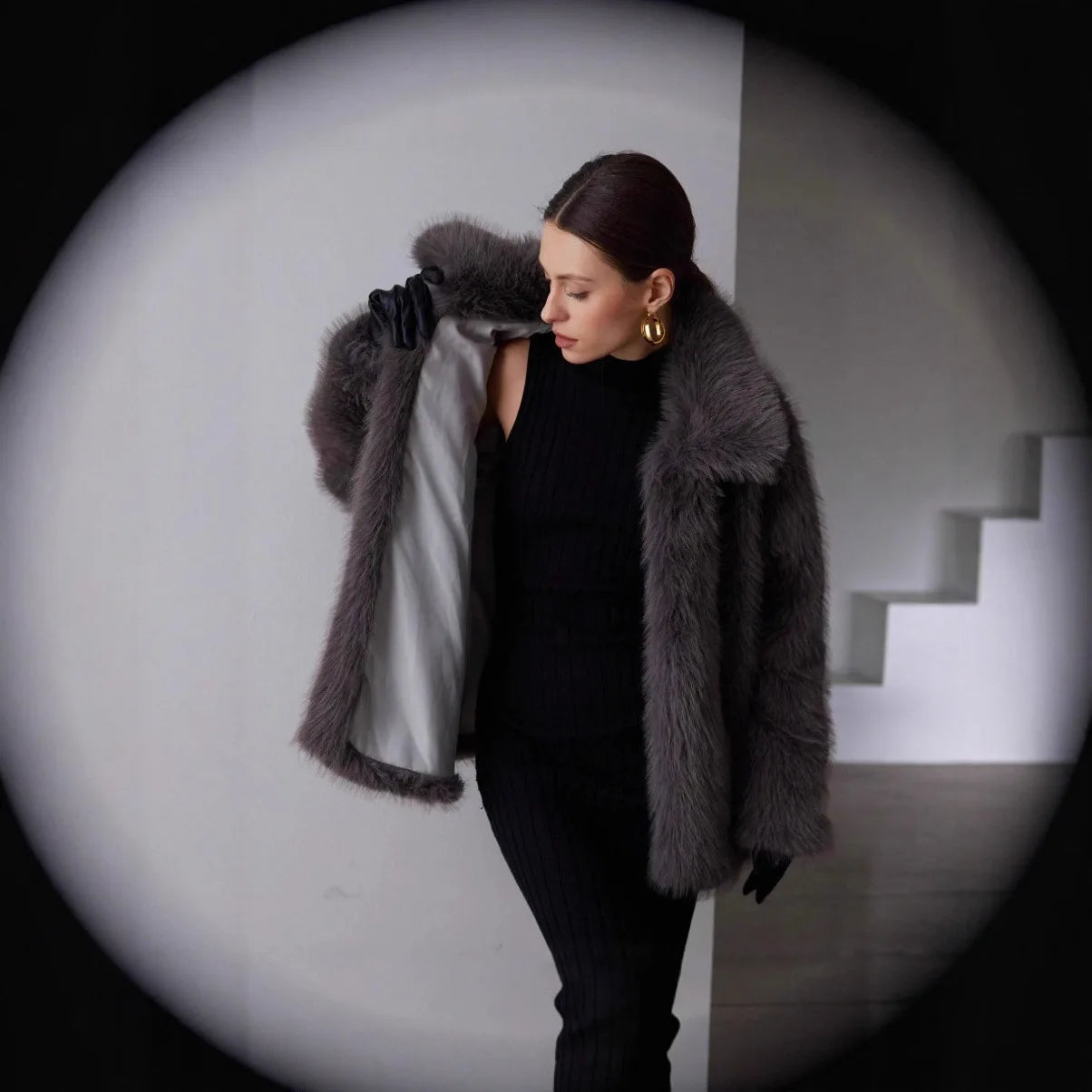 2025 Autumn Winter New Fashion Women's Solid Color Turn-down Collar Long Sleeve Simple Basic Elegant Faux Fur Jacket Female Coat