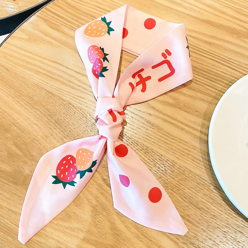 Fashion Printing Long Ribbon Silk Scarf Headband for Women Elegant Tie Ponytail Bow Headband Hair Tie Резинки Для Волос