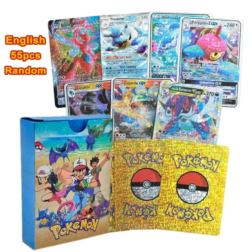 27-55Pcs Pokemon 3D Cards Colorful Shining English Spanish Vmax Gx Charizard Pikachu Trading Collection Battle Card Toys Gifts