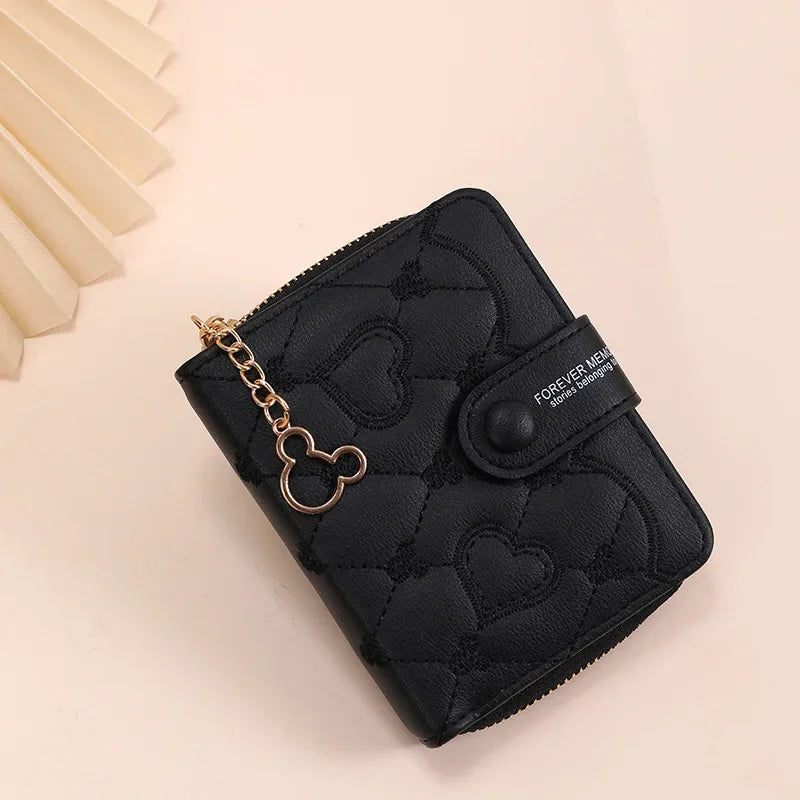 New Disney Mini Wallet Mickey Mouse Embroidery ID Card Holders Girls Coin Purse Fashion Short Zipper Wallet for Women