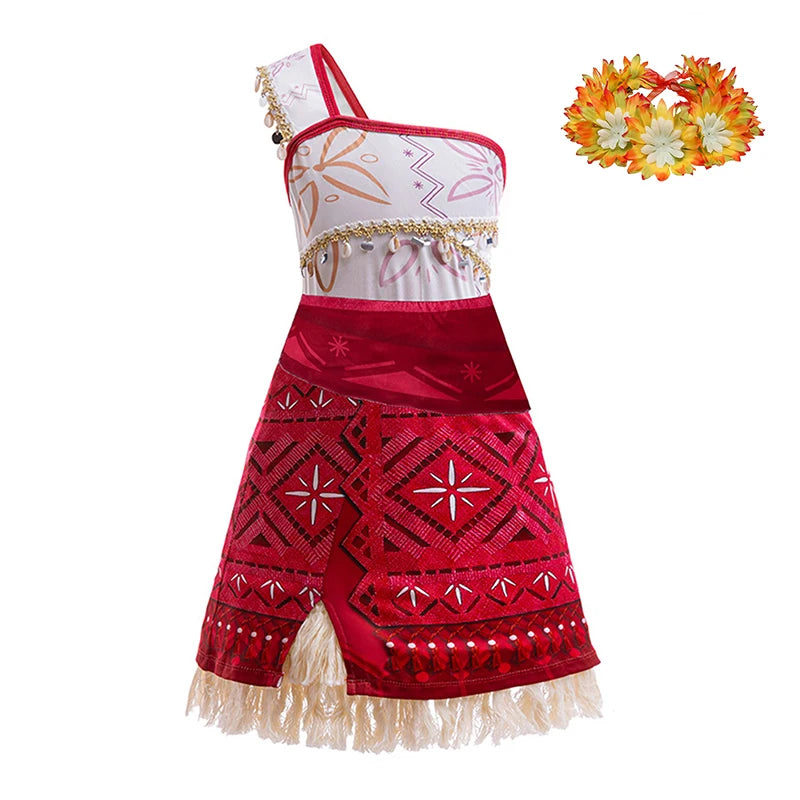 Summer Girls Moanna 2 Dress Girl Vaiane Princess Cosplay Dresses Children Christmas Party Cosplay Ball Gown With Pig Chicken