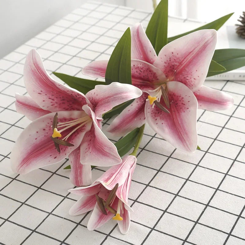 Flores Artificiales Simulated 3 Large Perfume Lilies Wedding Bouquets Flower Decoration with Vase  Home Decore