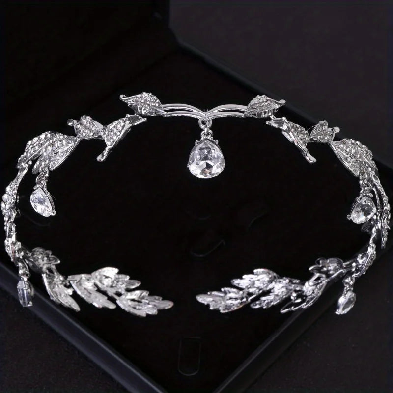 Women's vintage tiara Elegant waterdrop leaf tiara crown crystal gold silver rhinestone wedding hair accessories bridal tiara