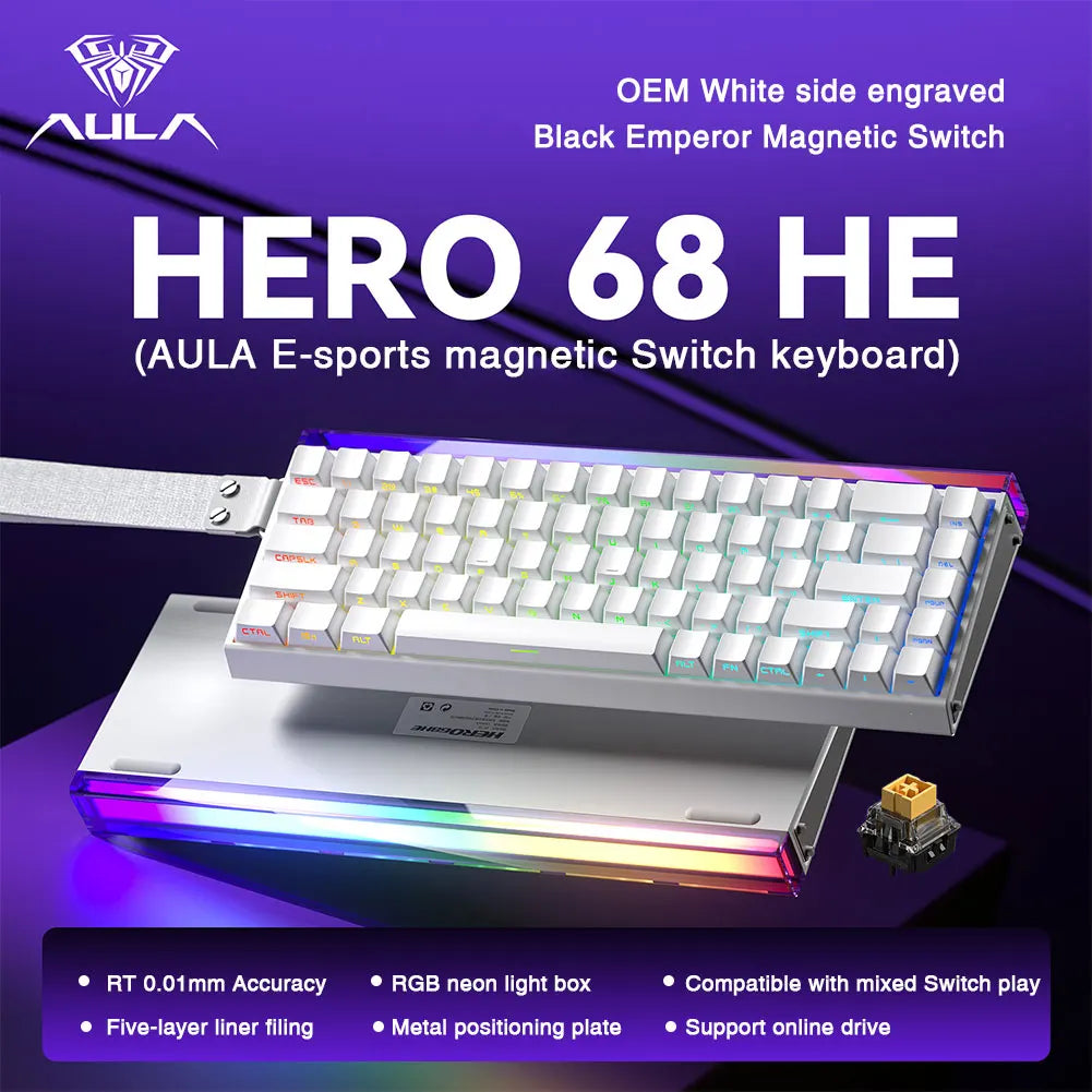 AULA HERO 68HE Magnetic Switch Keyboard Rapid Trigger 8K Polling Rate Esports Gaming Keyboard RGB Wired Mechanical Keyboard