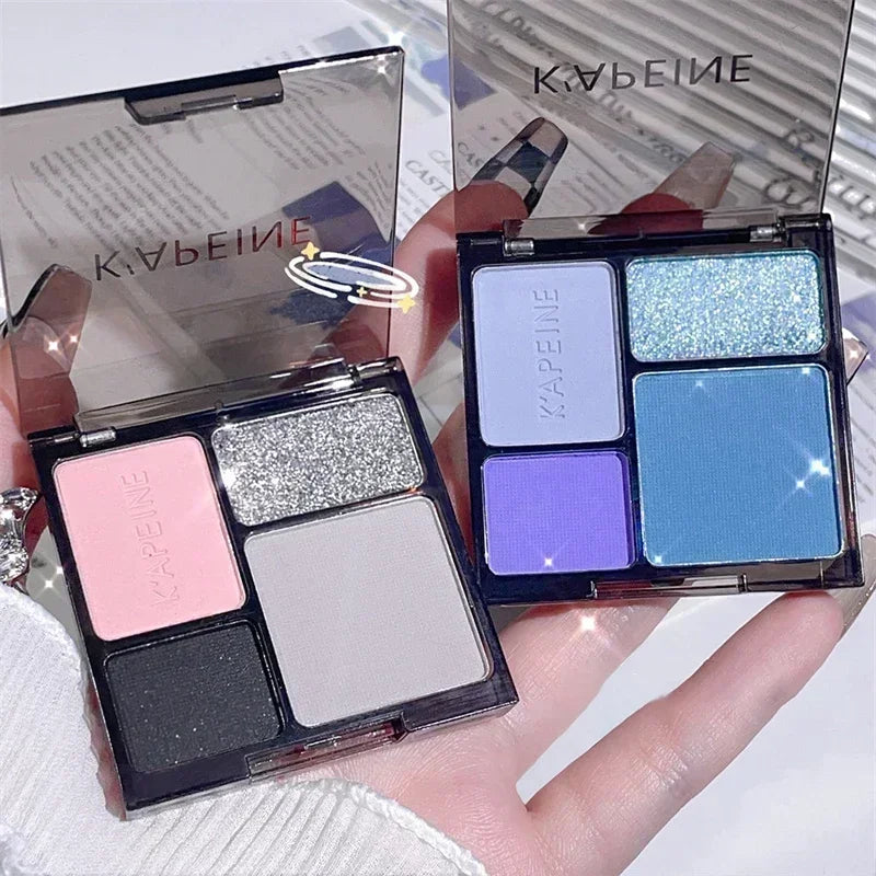 4-Color Eye Shadow Palette Makeup Glitter Blue Pearlescent Metallic Korean Acrylic Smoky Eye Shadow Palette Makeup Cosmetics