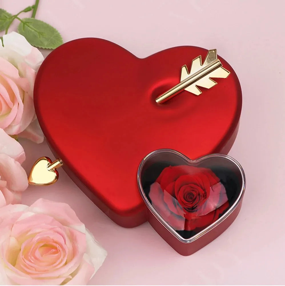 Christmas Creative Heart-piercing Jewelry Box with Eternal Rose Preserved Flowers Party Drawer Box Design Valentine's Day Gifts