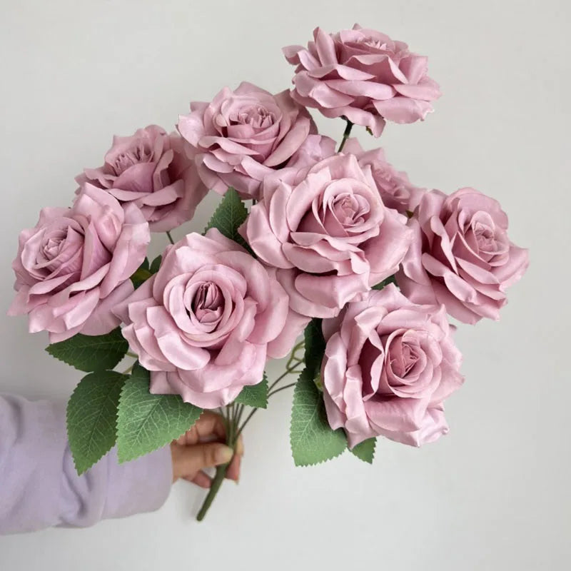 9Heads Diamond Roses Bouquet Artificial Flower Living Room Decoration Wedding White Ivory Red Brown Rose Fake Rose Fake Rose