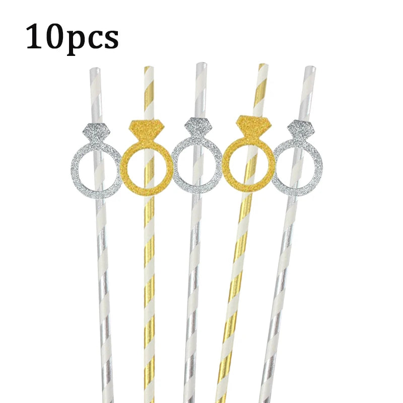 10Pcs Paper Diamond Ring Straws For Valentine's Day Single Proposal Wedding Bride Tribal Bridal Shower Hen Party Decoration