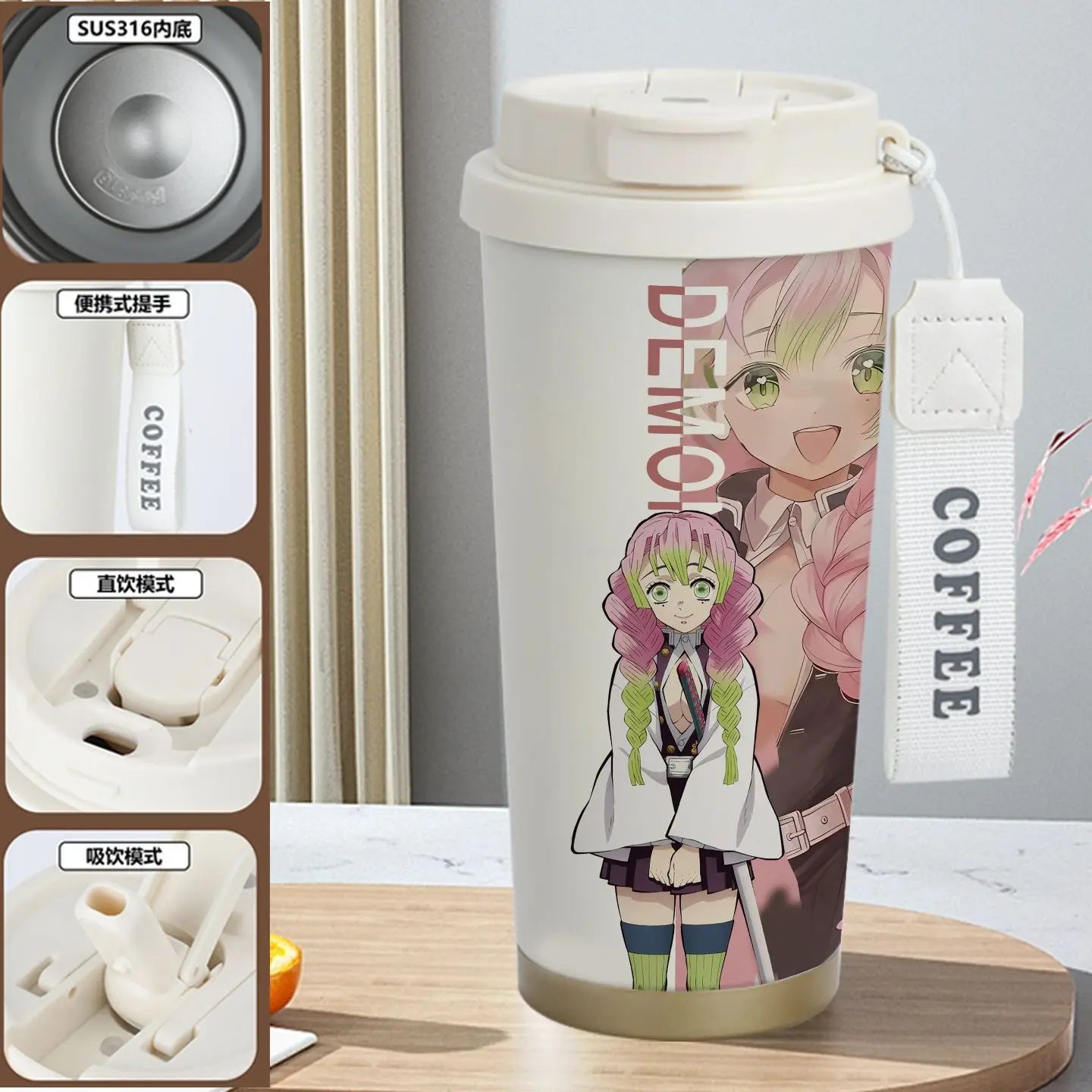 Demon Slayer Kamado Tanjirou Nezuko Agatsuma Zenitsu Anime Pattern Stainless Steel Thermos Mug Idea Leakproof Straw Cup Gift