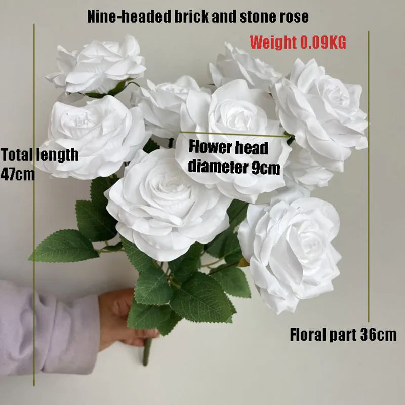 9Heads Diamond Roses Bouquet Artificial Flower Living Room Decoration Wedding White Ivory Red Brown Rose Fake Rose Fake Rose