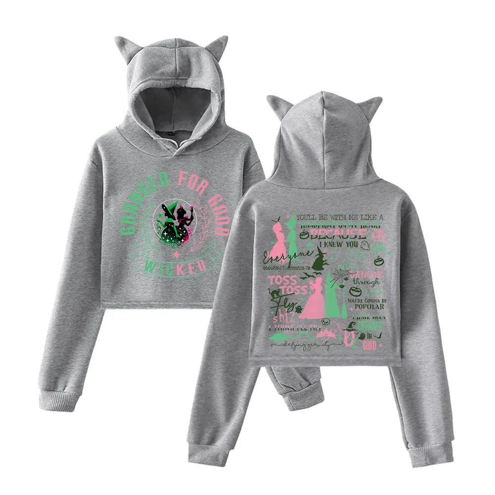 Wicked Changed For Good Defy Gravity Vintage 90s Streetwear Hoodie Fashion Merch Hoodies Sweatshirts for Girl Cat Ear Crop women
