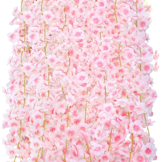 180CM Artificial Cherry Blossoms Vines Silk Sakura Flowers Rattan Hanging Garland Ornaments Wedding Party Garden Home Decoration