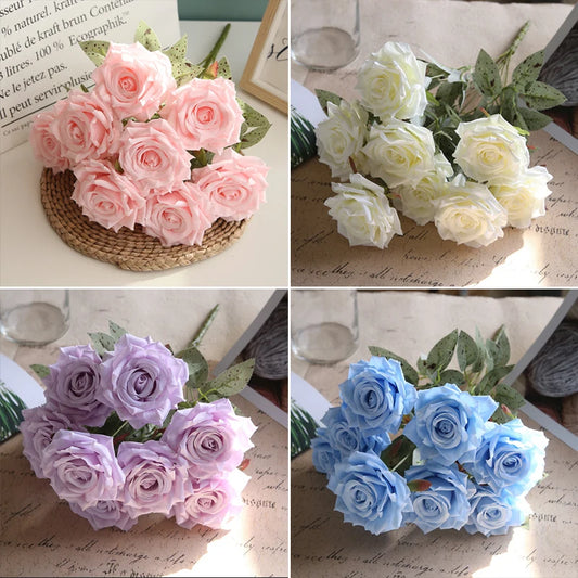 9 Heads/1 Bunch Silk Artificial Flowers  Roses Bouquets Home Bedroom Decoration Simulation Flower  Rose