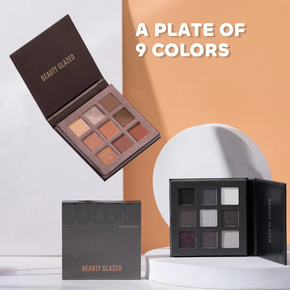 Beauty Glazed 9 Colors Eye Shadow Palette - Matte & Shimmer Pigmented Eyeshadow Discs Warm Earth Tones Makeup Powder for Eyes