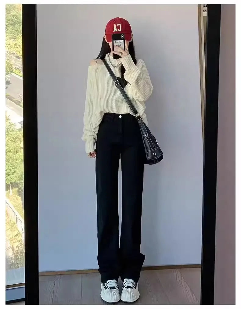 Light Wa Retro Straight Leg Jeans Women's Spring Autumn High Waist Loose Versatile Floor Length Casual Wide Leg Long Pants