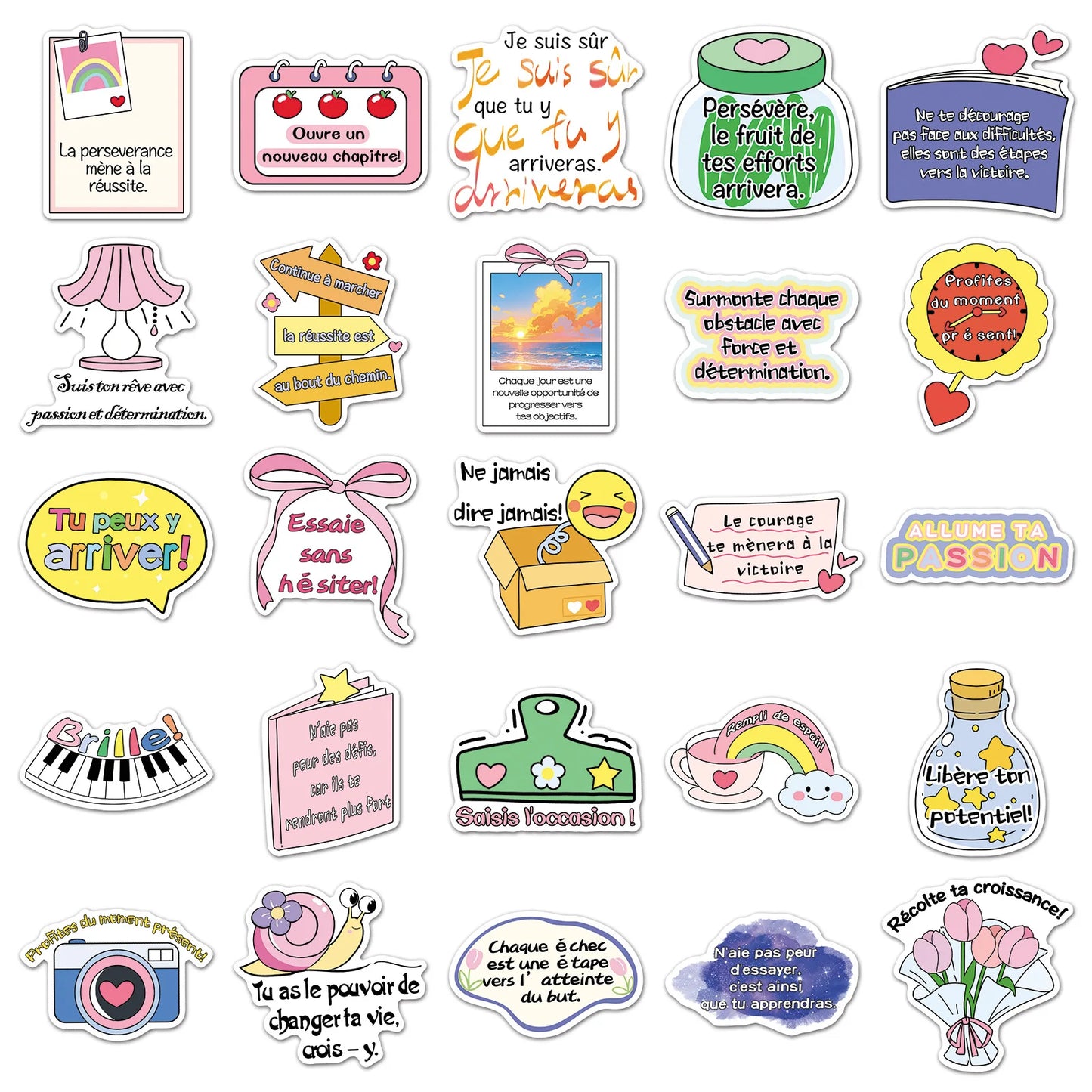 50PCS French Inspirational Text Waterproof Stickers Short Sentence Graffiti Decoration Notebook Suitcase Water Cup Guitar Toys