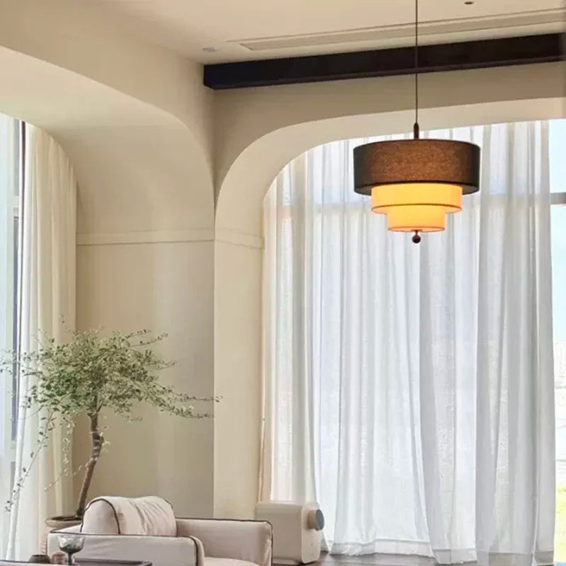 Living Room Bedroom Restaurant Pendant Lamp Modern White Green Cloth Lampshade Chandelier With Wood E27 Bulb Dropshipping