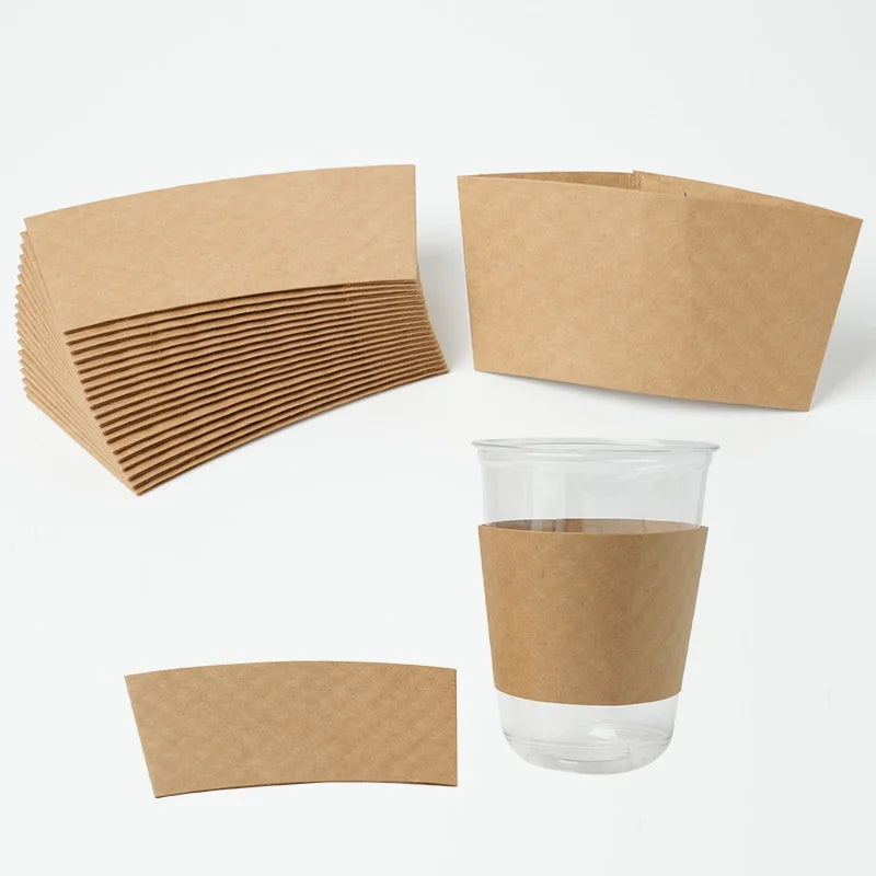 50/100pcs Kraft Corrugated Paper Cup Sleeves Brown Coffee Cup Sleeves Heat Insulation Cardboard Holder Disposable Cup Cover