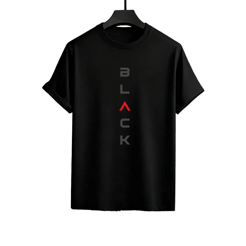 Men's Black Letter Printed Summer Sandal Two-Piece Set Casual Sportswear T-Shirt & Shorts Comfortable Outdoor Home Wear T-Shirts