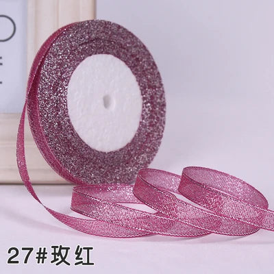 1/4" (6mm) 25yards Gold Silver Metallic Glitter Ribbons For DIY Crafts Sewing Fabric Christmas Party Wedding Supplies Gift Wrap