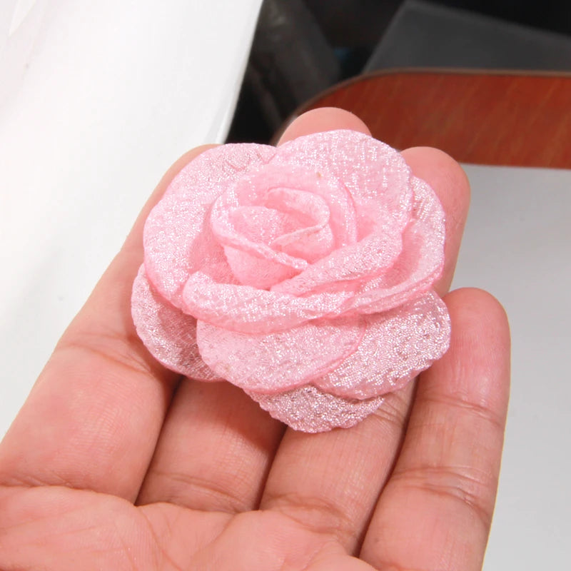 10Pcs 5cm Chiffon Rose Artificial Flowers Yarn Fabric Flowers For Headwear Dress Wedding Bouquet Decor Craft Flower Accessories