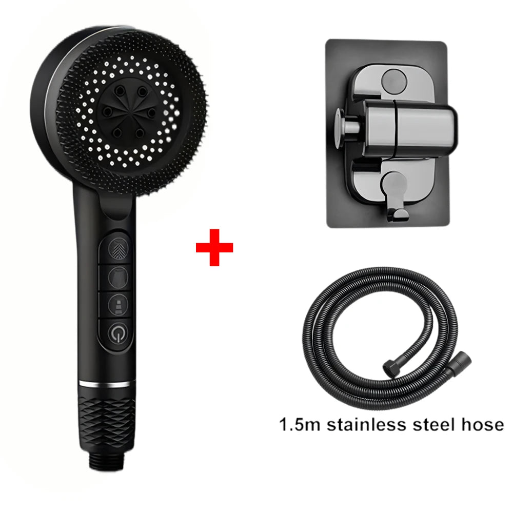 4 Modes Pressurized Shower Head Thickened ABS Handheld Filter Showerhead with Silicone Brush One-Key Stop Water Shower Nozzle